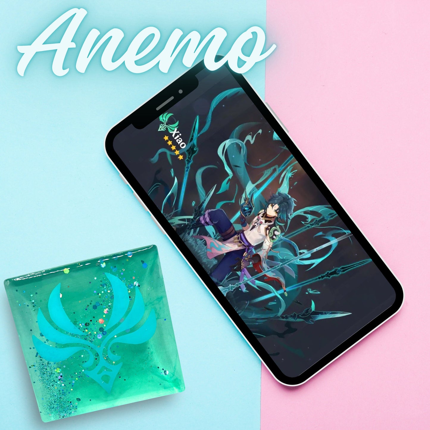 Handmade Genshin Impact element-themed resin coasters featuring designs of all seven elemental powers. Perfect gift for fans of the game or as unique decor for gamers and collectors alike.