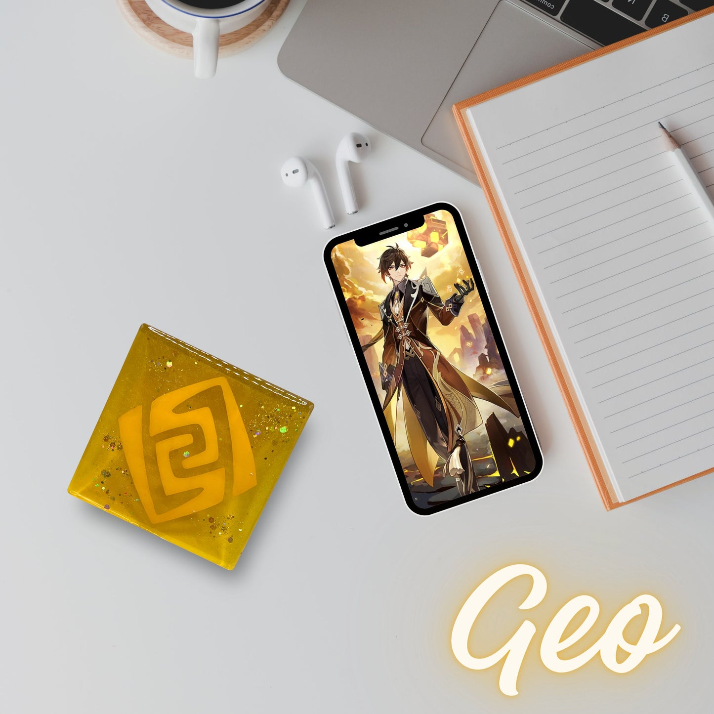 Handmade Genshin Impact element-themed resin coasters featuring designs of all seven elemental powers. Perfect gift for fans of the game or as unique decor for gamers and collectors alike.