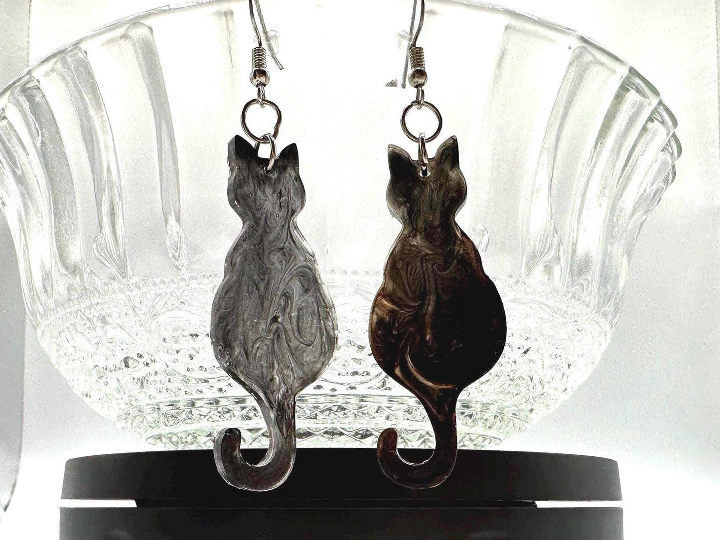 Resin Black Cat Dangle Earrings