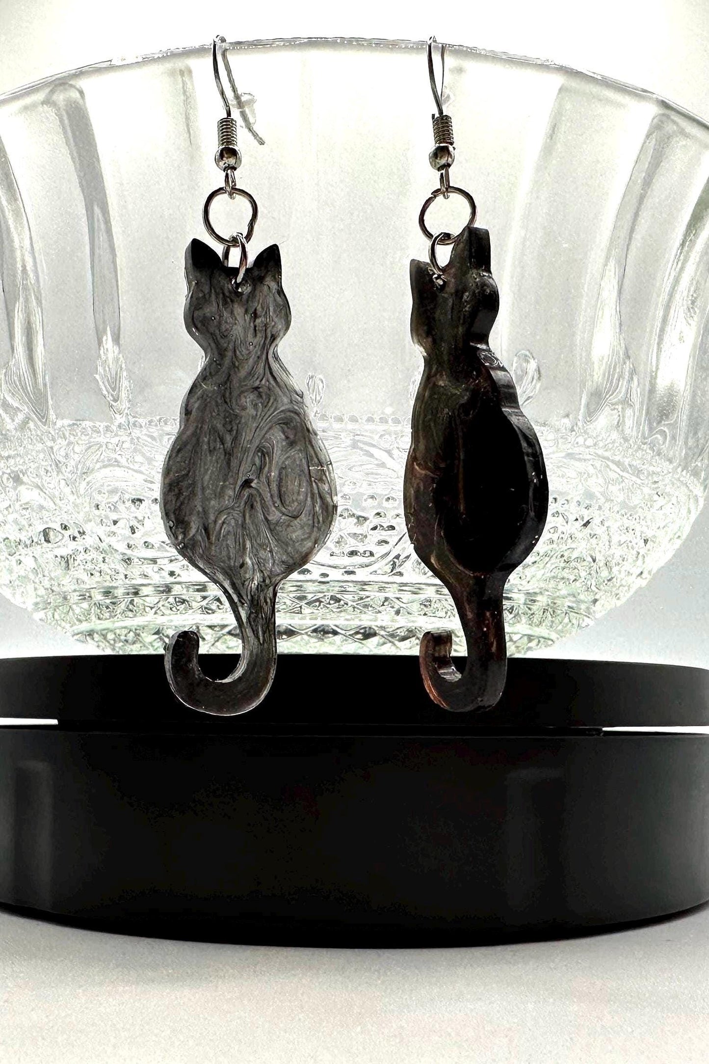 Resin Black Cat Dangle Earrings