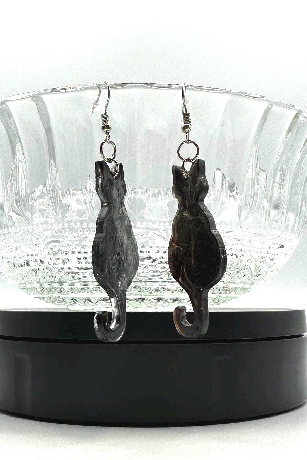 Resin Black Cat Dangle Earrings