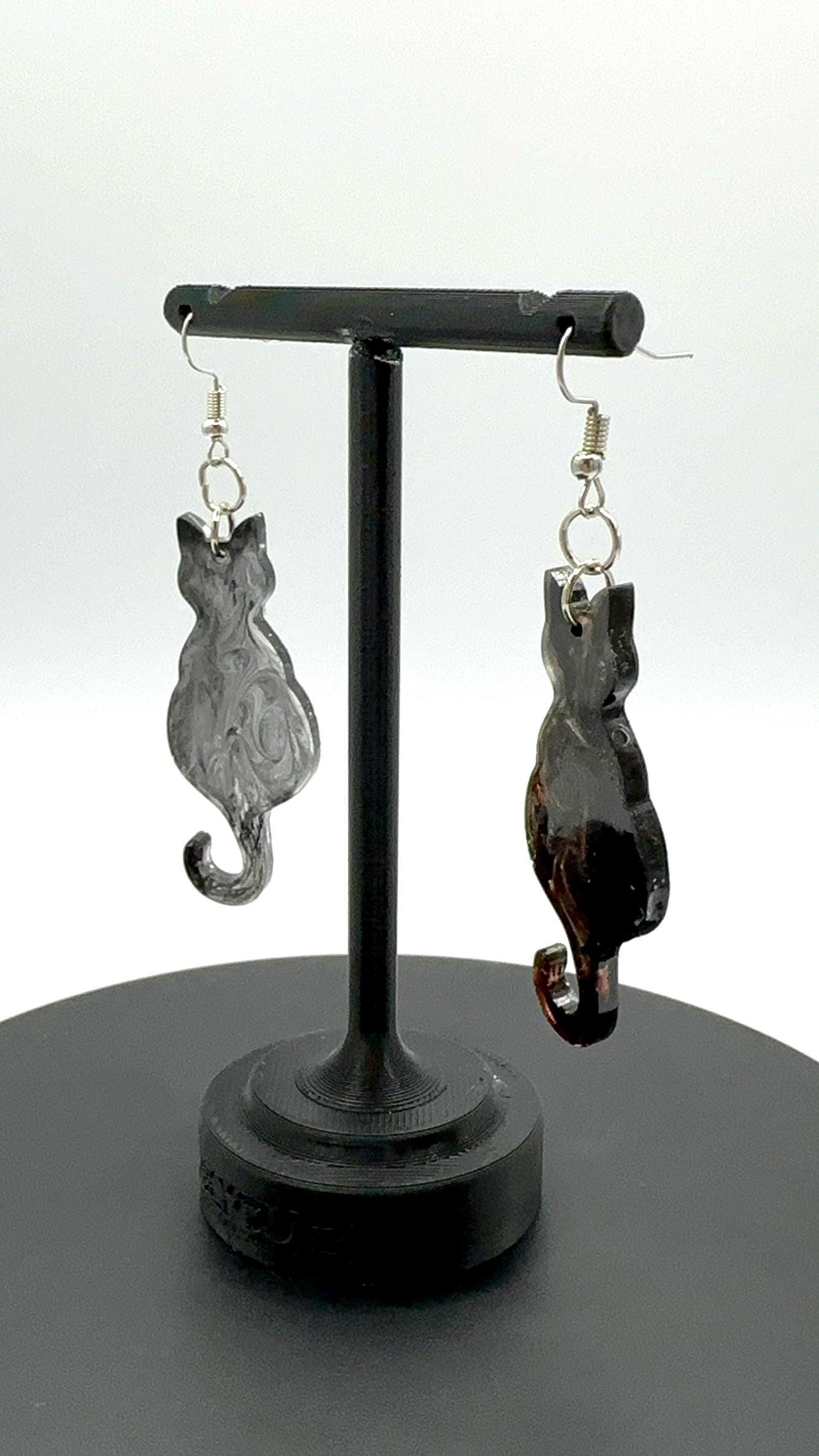 Resin Black Cat Dangle Earrings