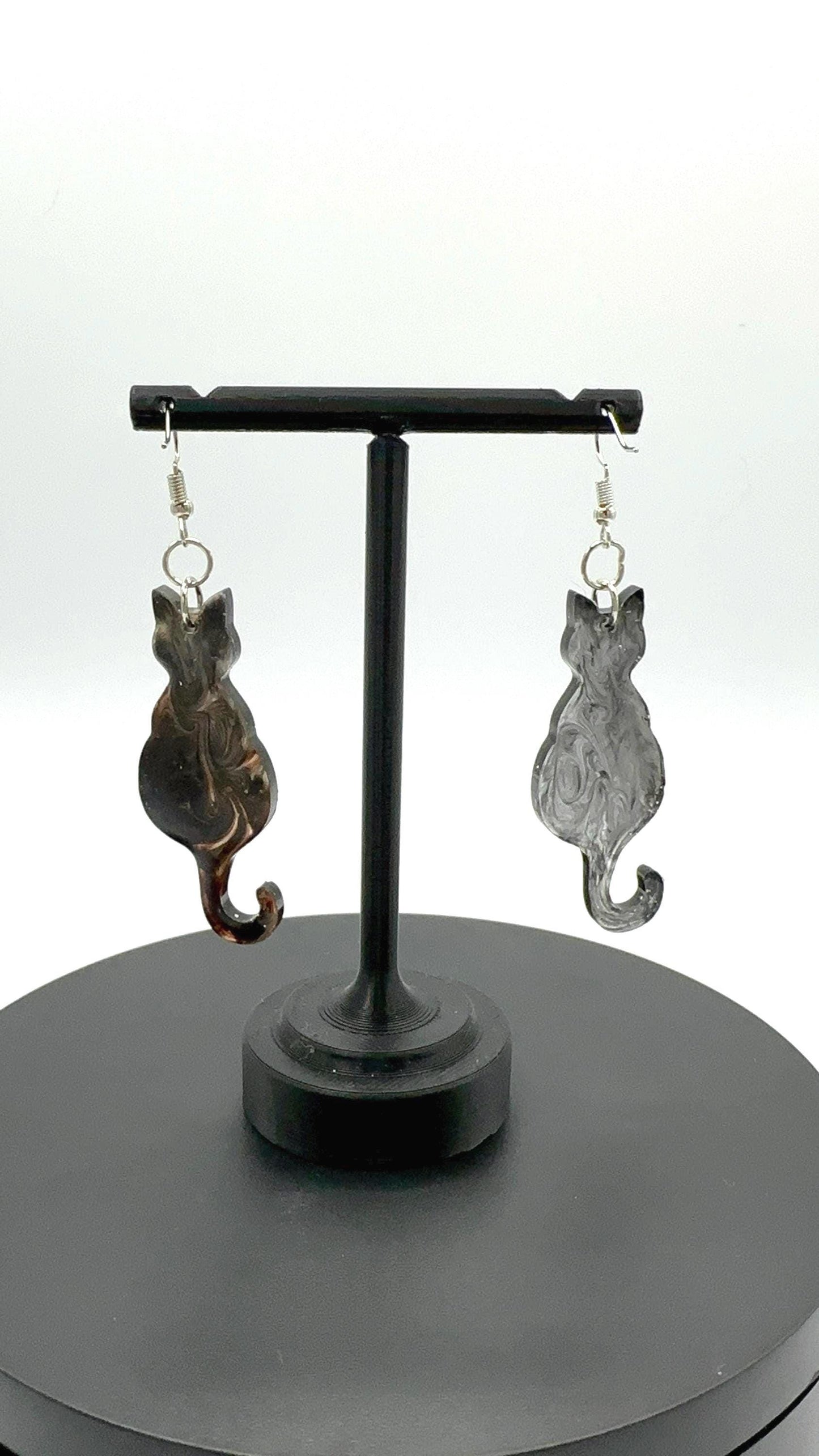 Resin Black Cat Dangle Earrings