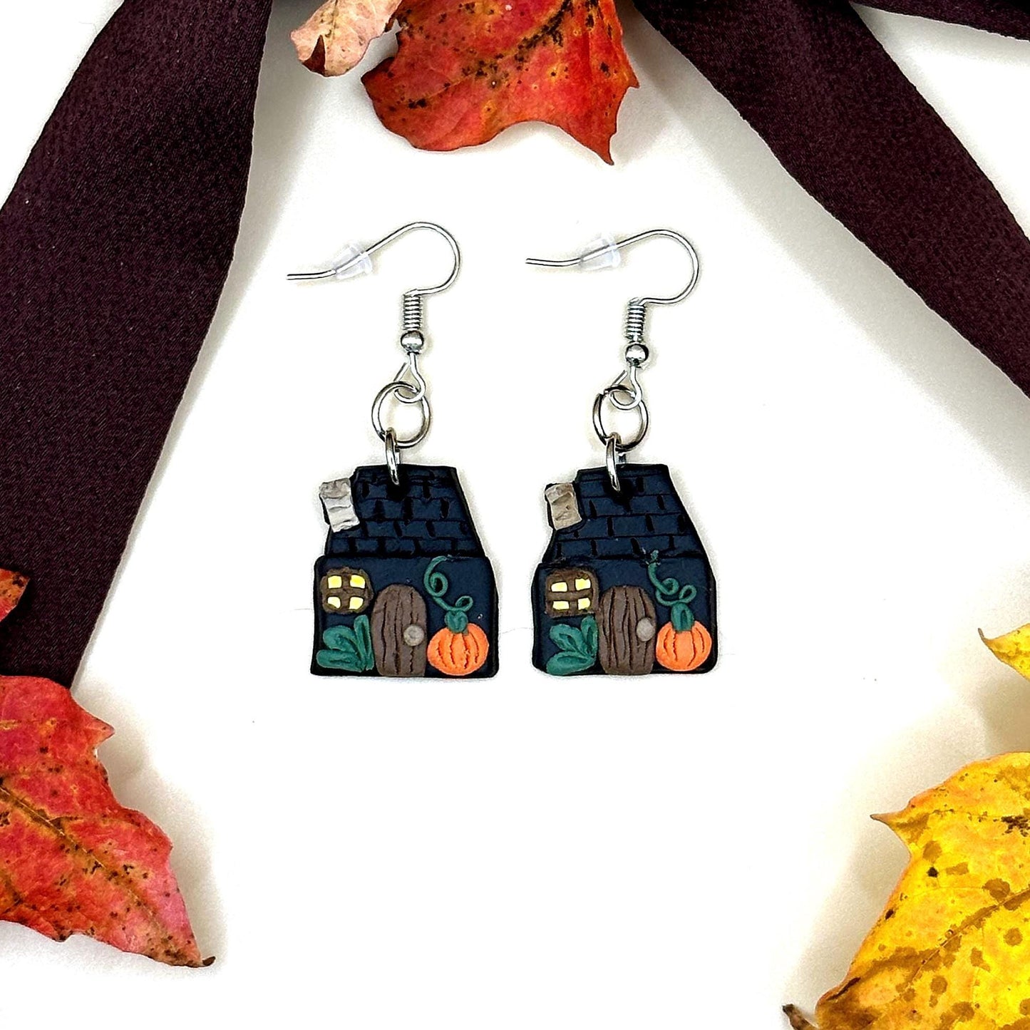 Witch Cottage Polymer Clay Dangle Earrings