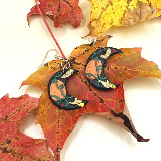 Pumpkin Moon Polymer Clay Earrings