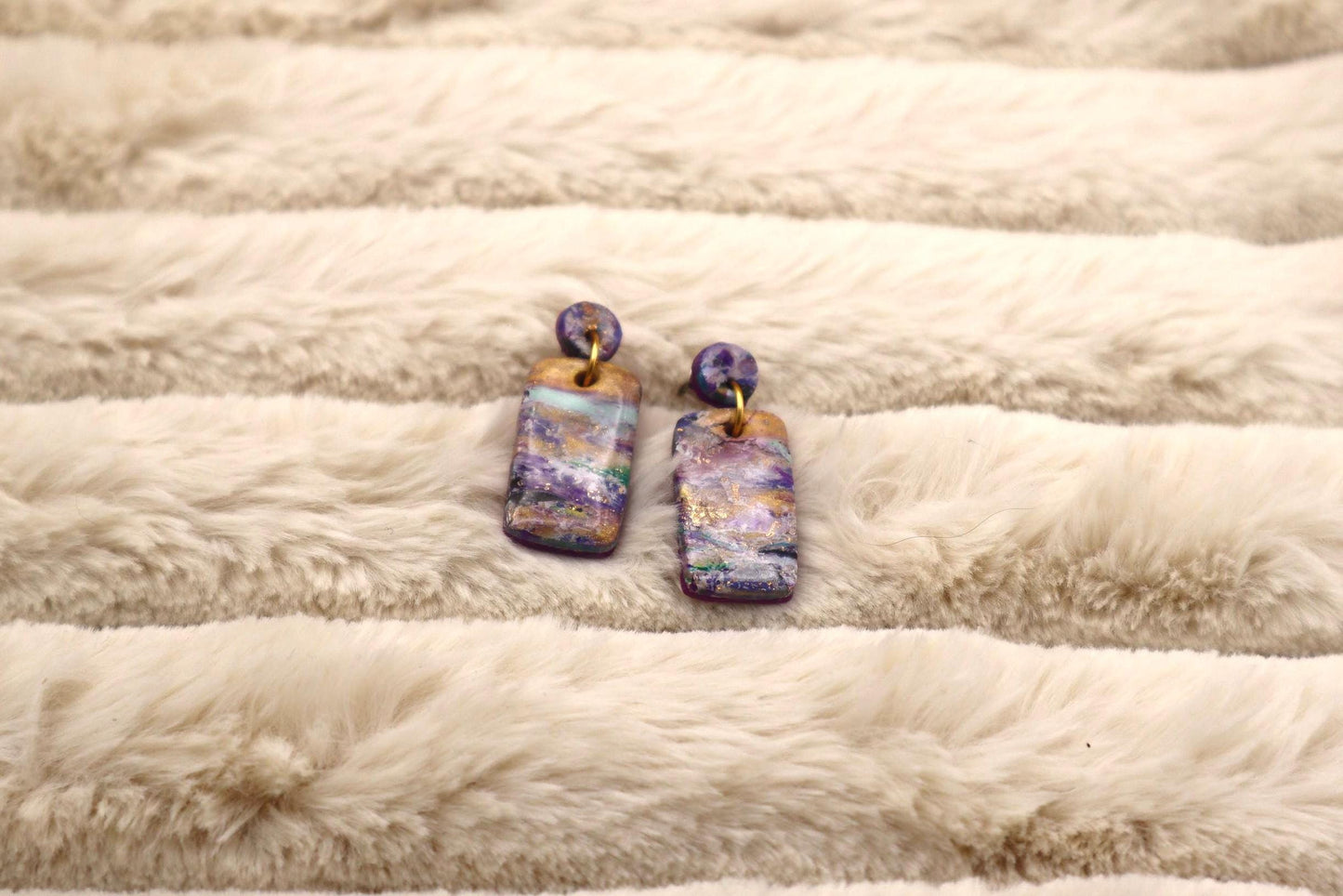 Purple Marble Polymer Clay Dangle Earrings