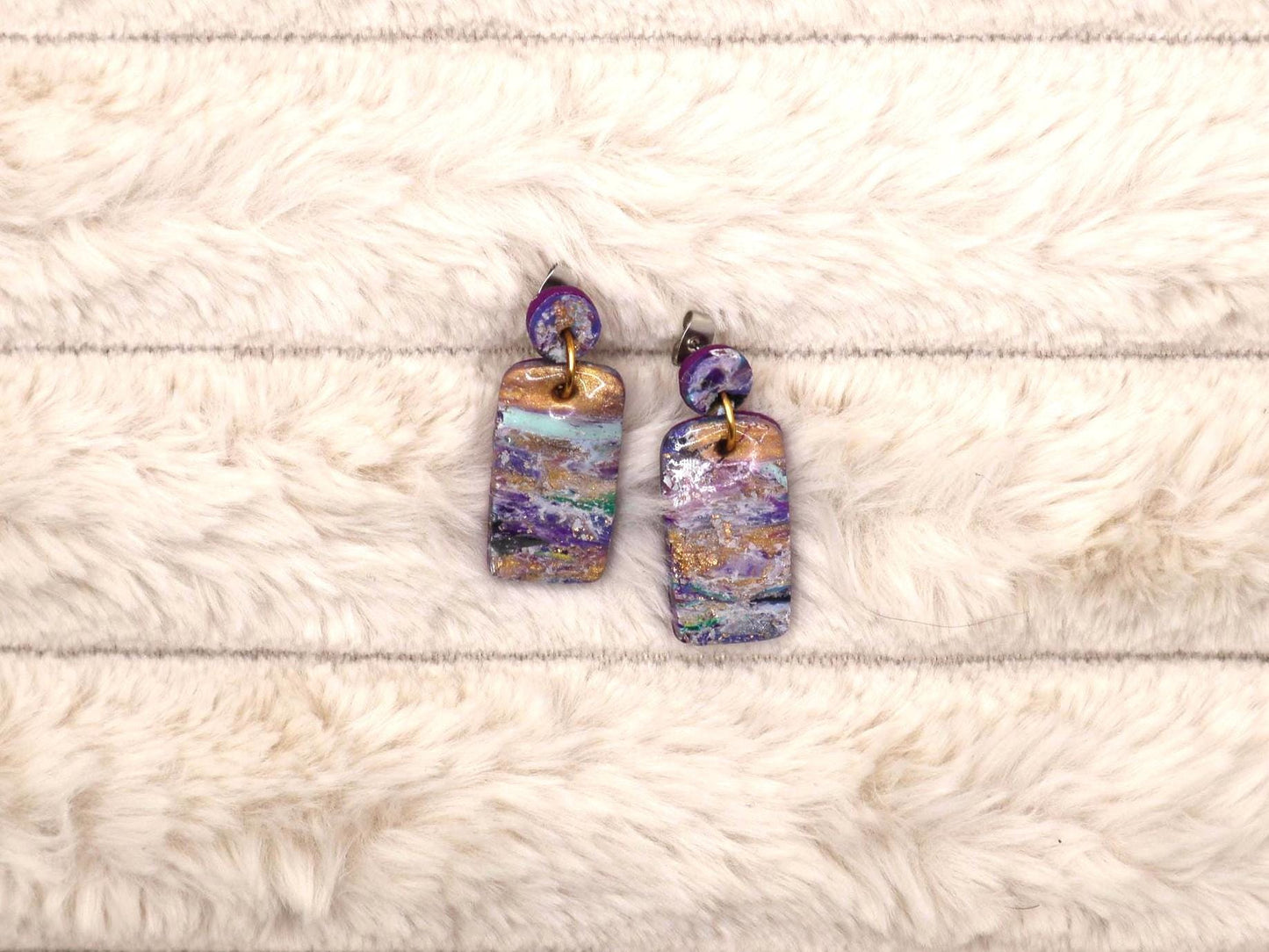 Purple Marble Polymer Clay Dangle Earrings