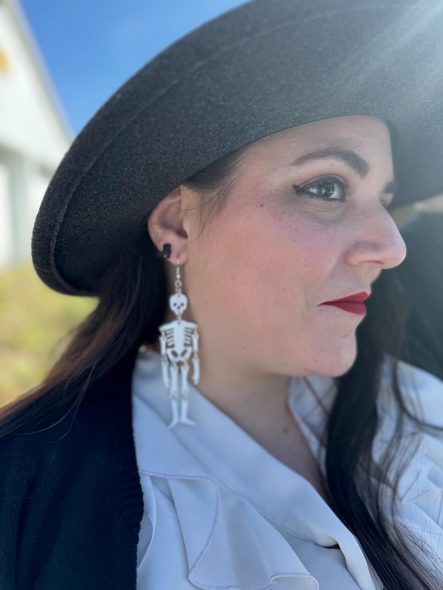 Skeleton Dangle Earrings: Steel & Resin Bone Charms