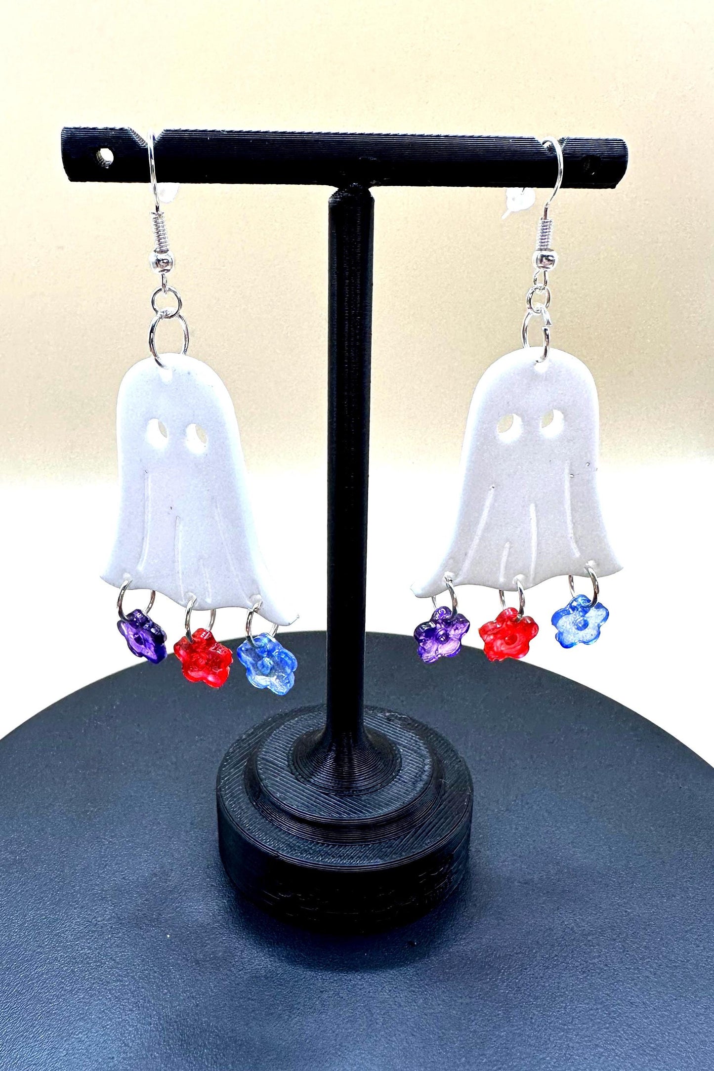Floral Ghost Dangle Earrings: Steel & Resin Charms