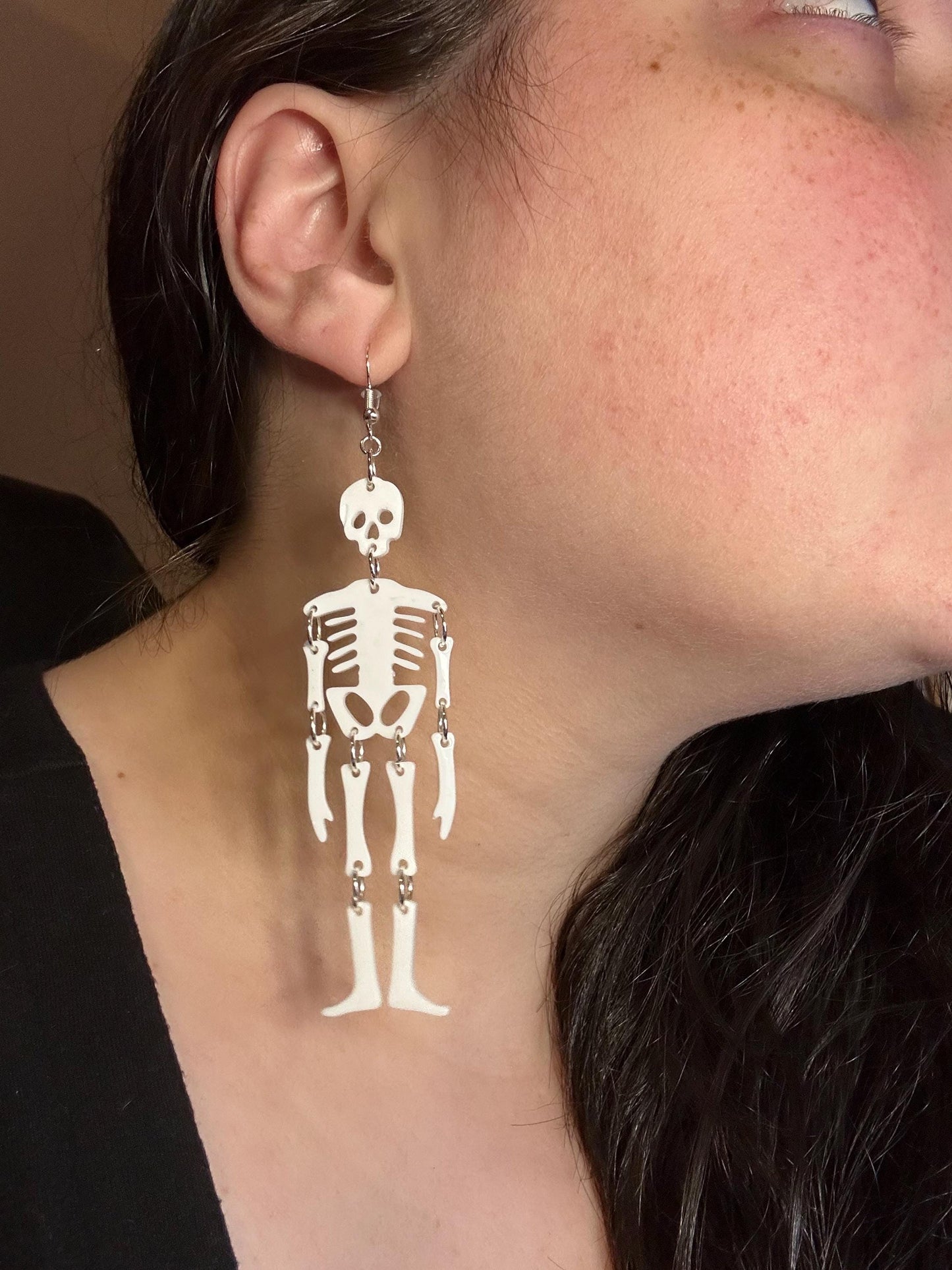 Skeleton Dangle Earrings: Steel & Resin Bone Charms