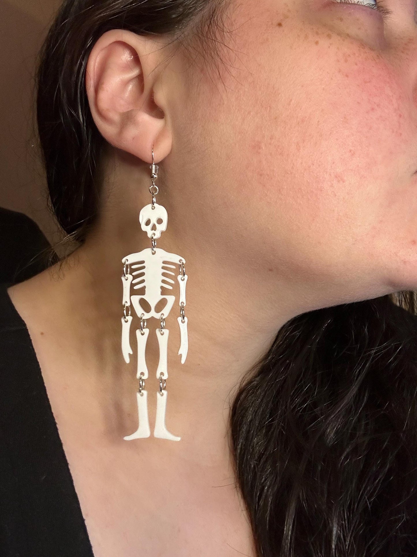Skeleton Dangle Earrings: Steel & Resin Bone Charms