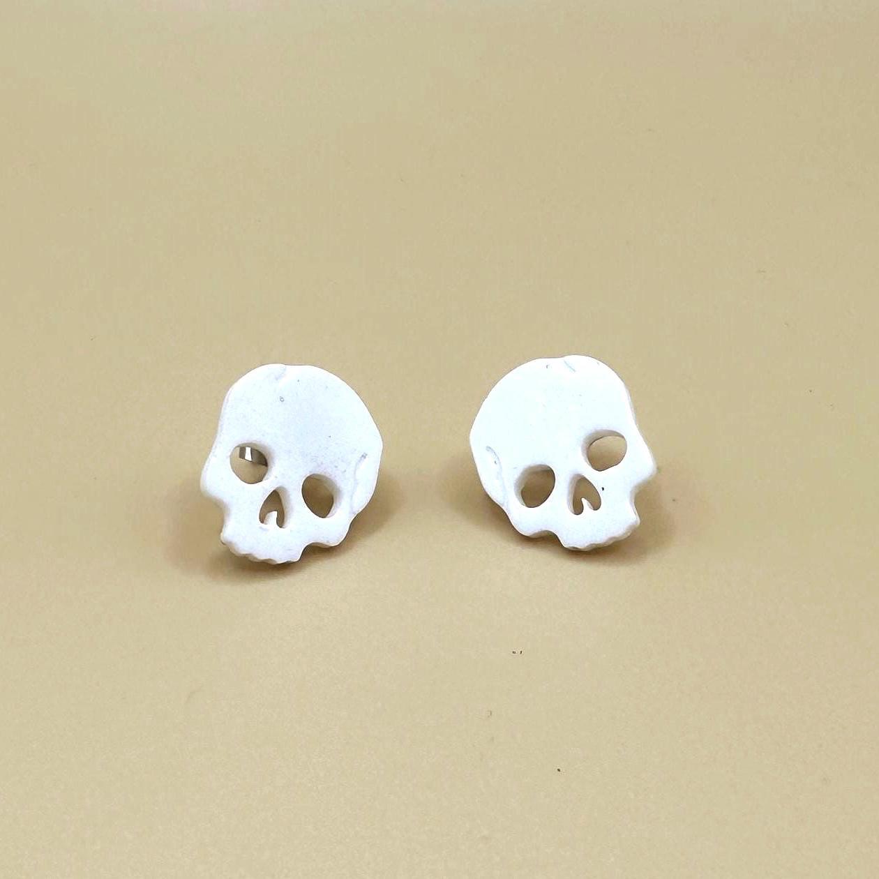 Resin Skull Stud Earrings: Steel Metal Backs (18mm)