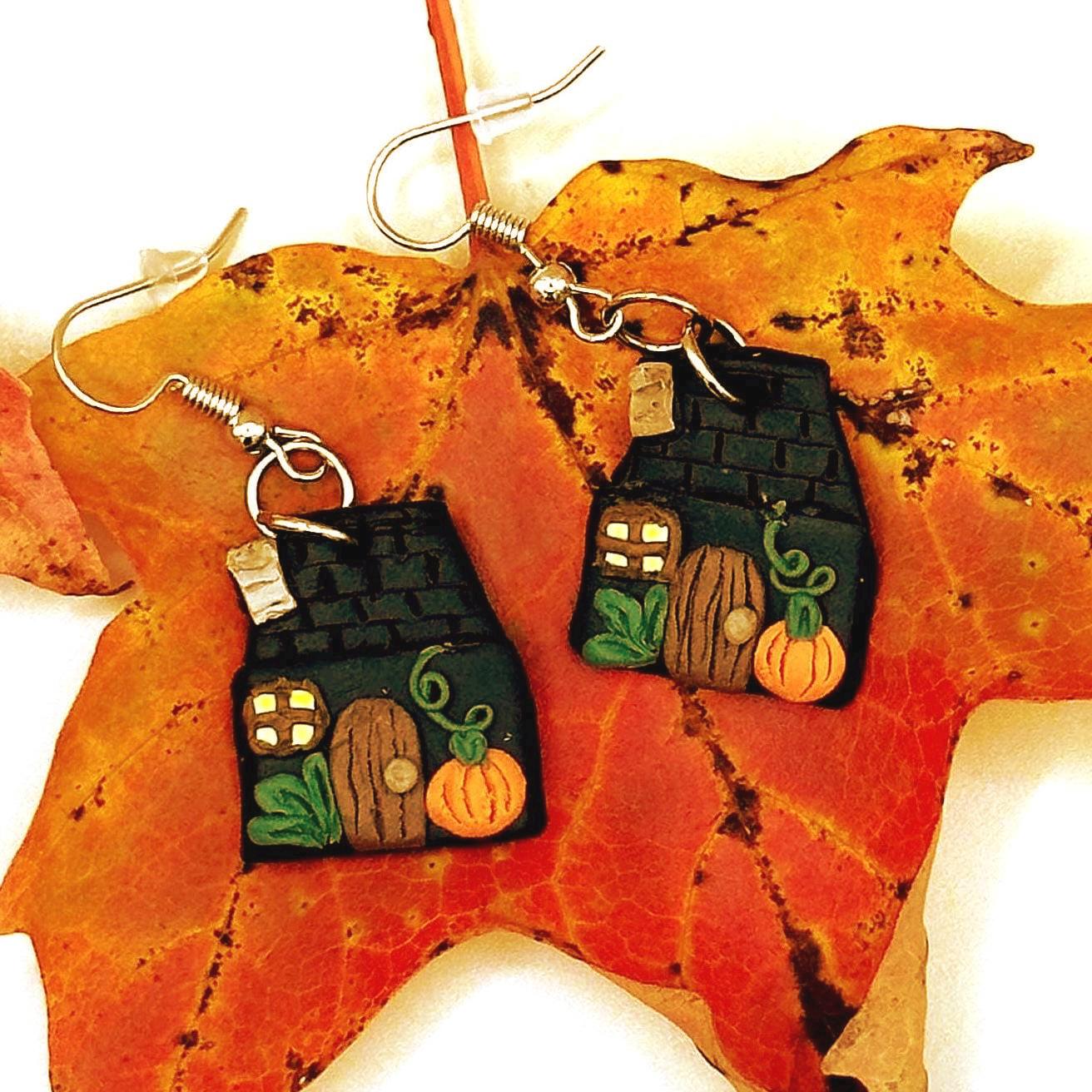 Witch Cottage Polymer Clay Dangle Earrings
