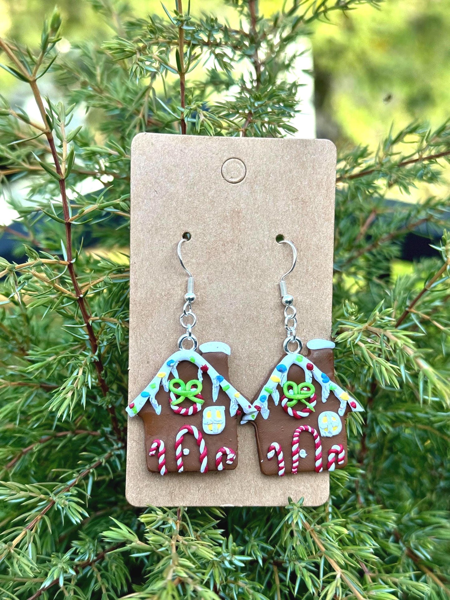 Gingerbread House Dangle Earrings: Polymer Clay, Holiday Charm