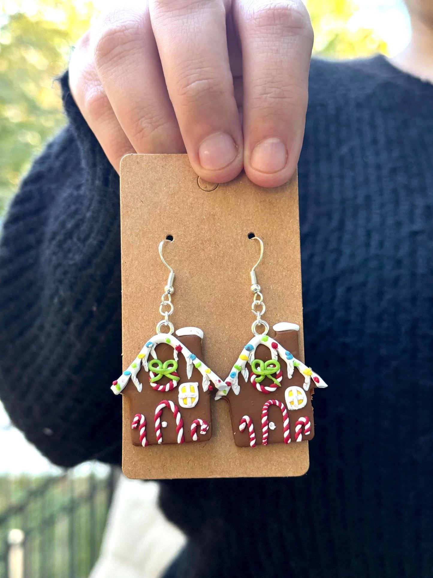 Gingerbread House Dangle Earrings: Polymer Clay, Holiday Charm