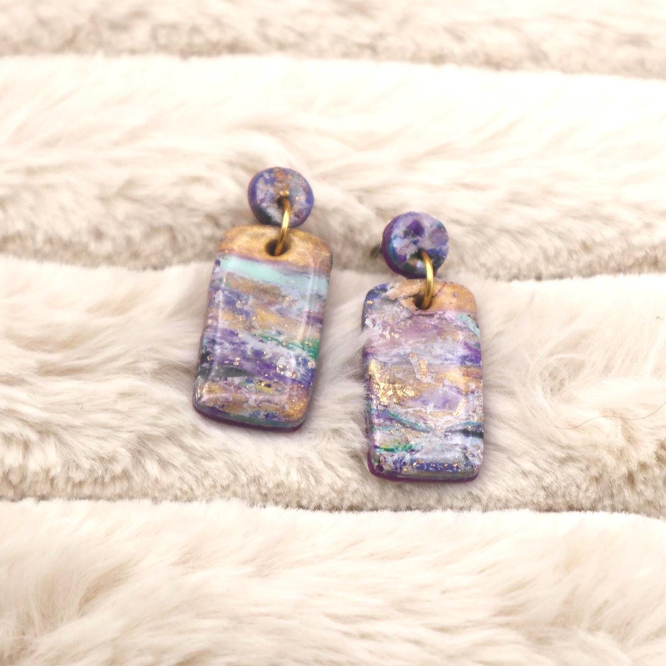 Purple Marble Polymer Clay Dangle Earrings