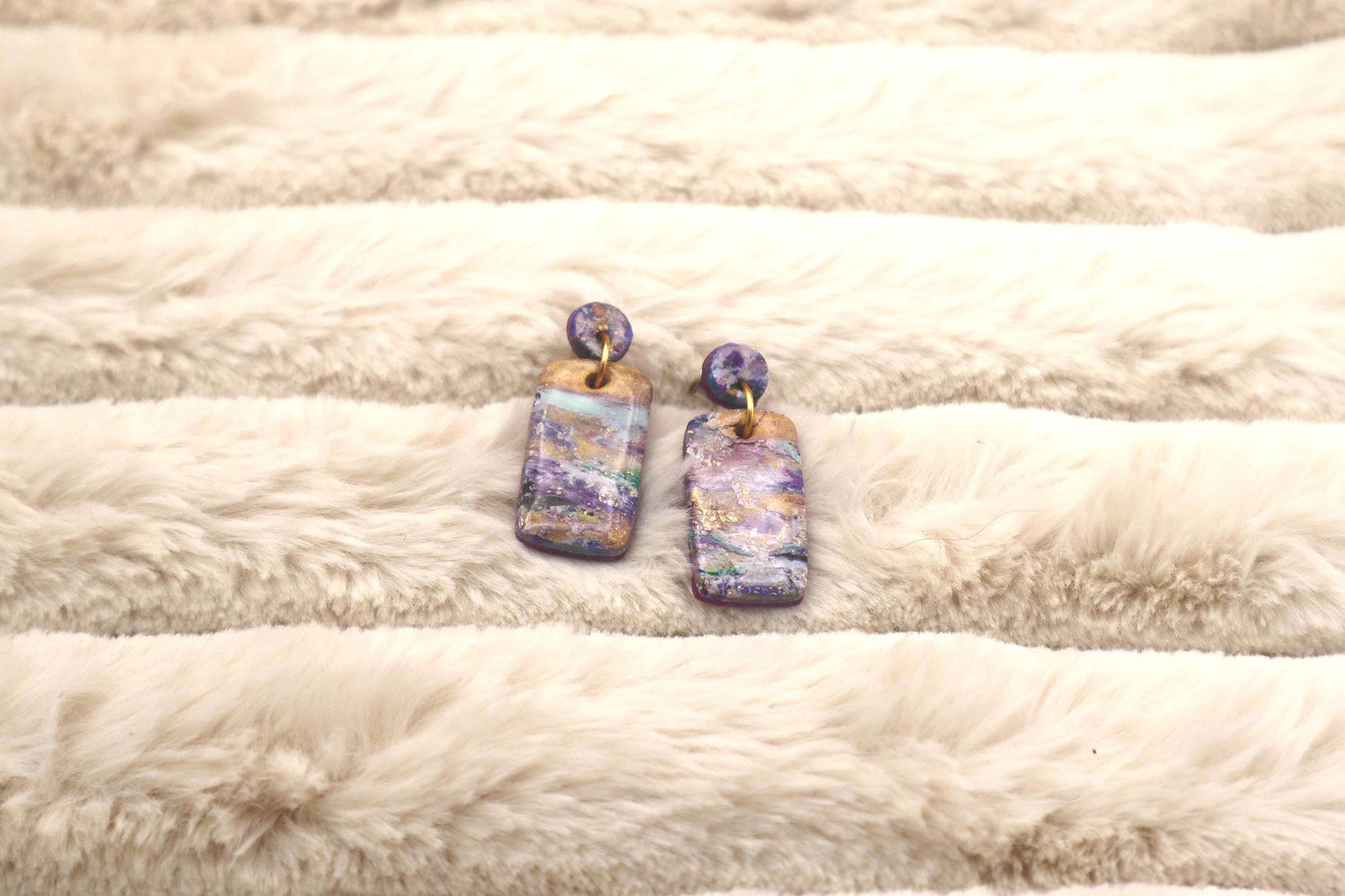 Purple Marble Polymer Clay Dangle Earrings