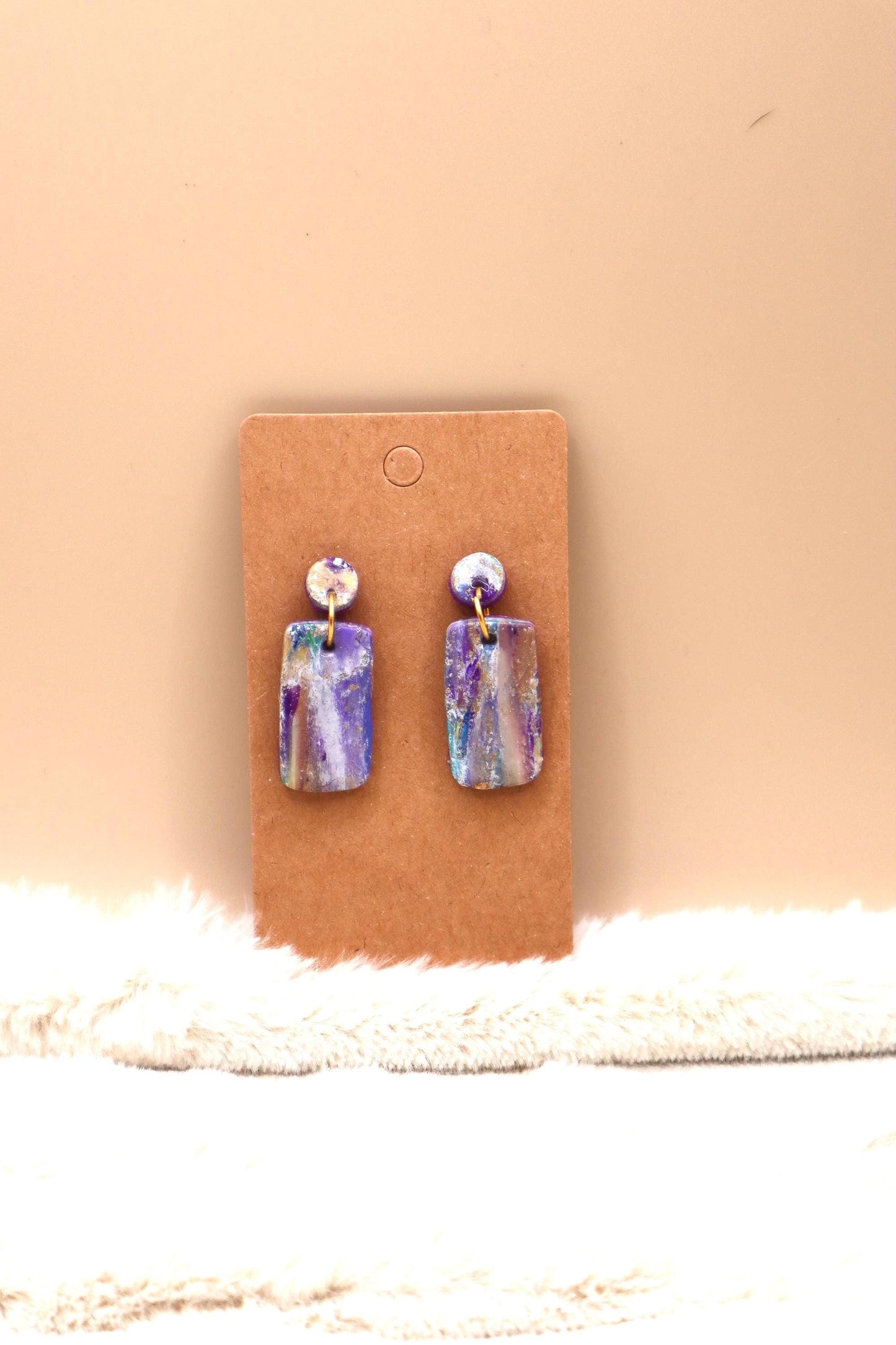 Rectangular Purple Vertical Marble Dangle Earrings