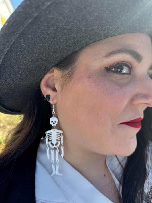 Skeleton Dangle Earrings: Steel & Resin Bone Charms