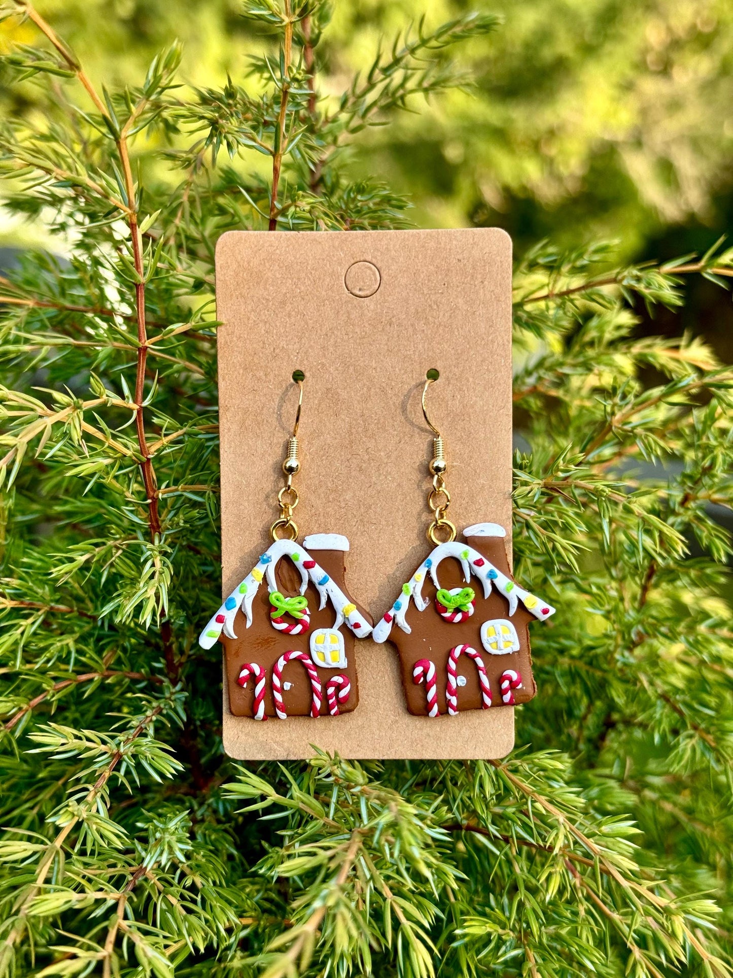 Gingerbread House Dangle Earrings: Polymer Clay, Holiday Charm