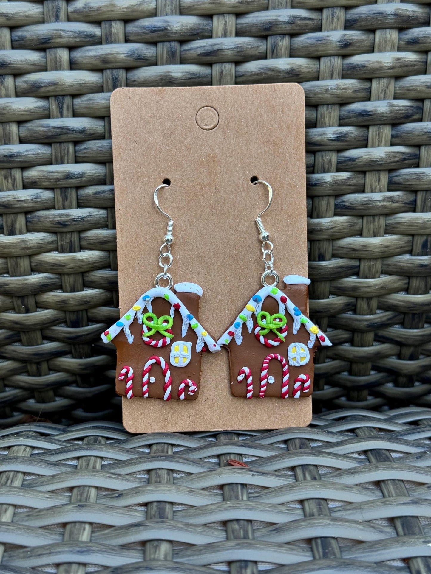 Gingerbread House Dangle Earrings: Polymer Clay, Holiday Charm