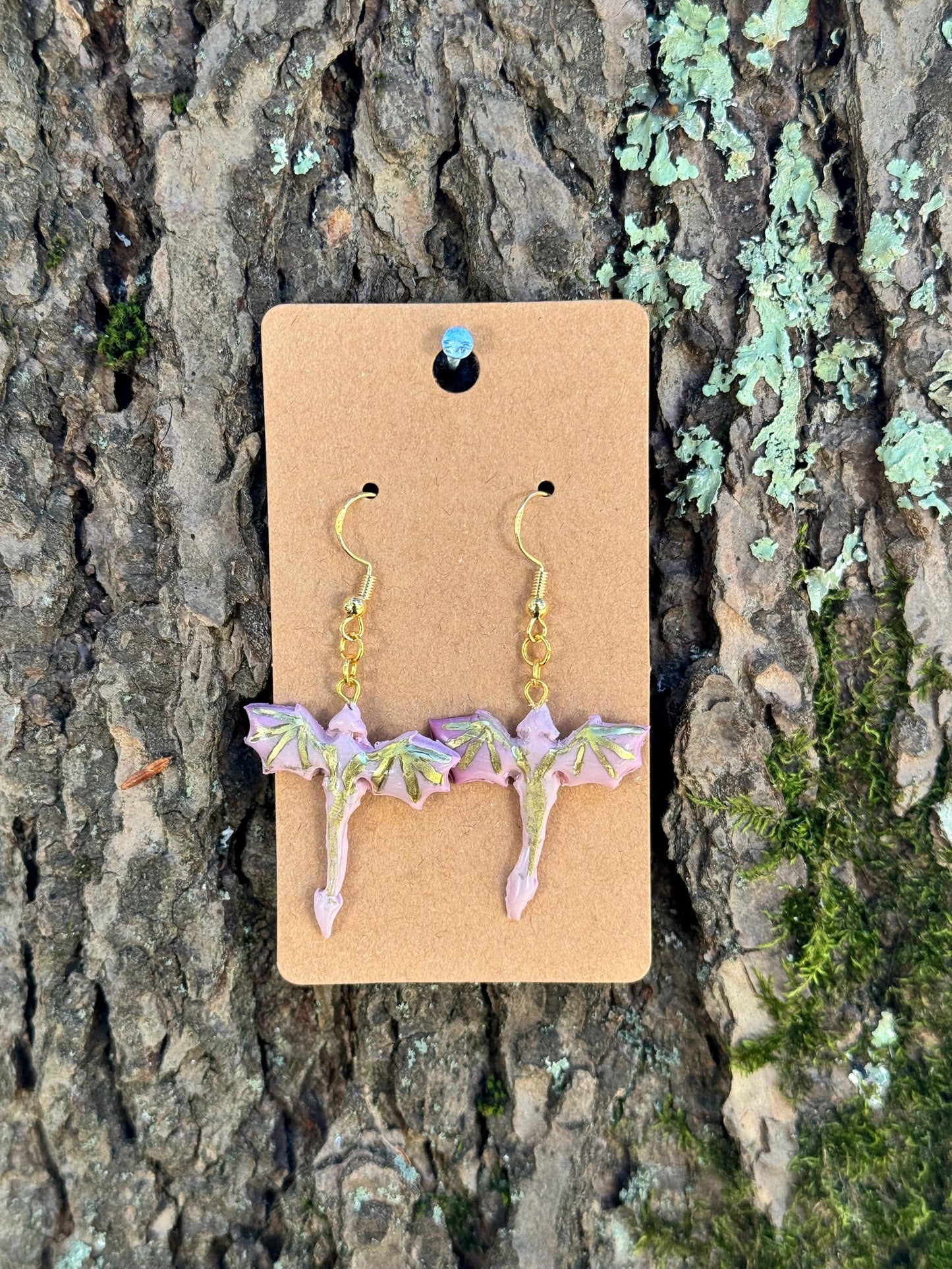 Small Pink & Gold Dragon Dangle Earrings