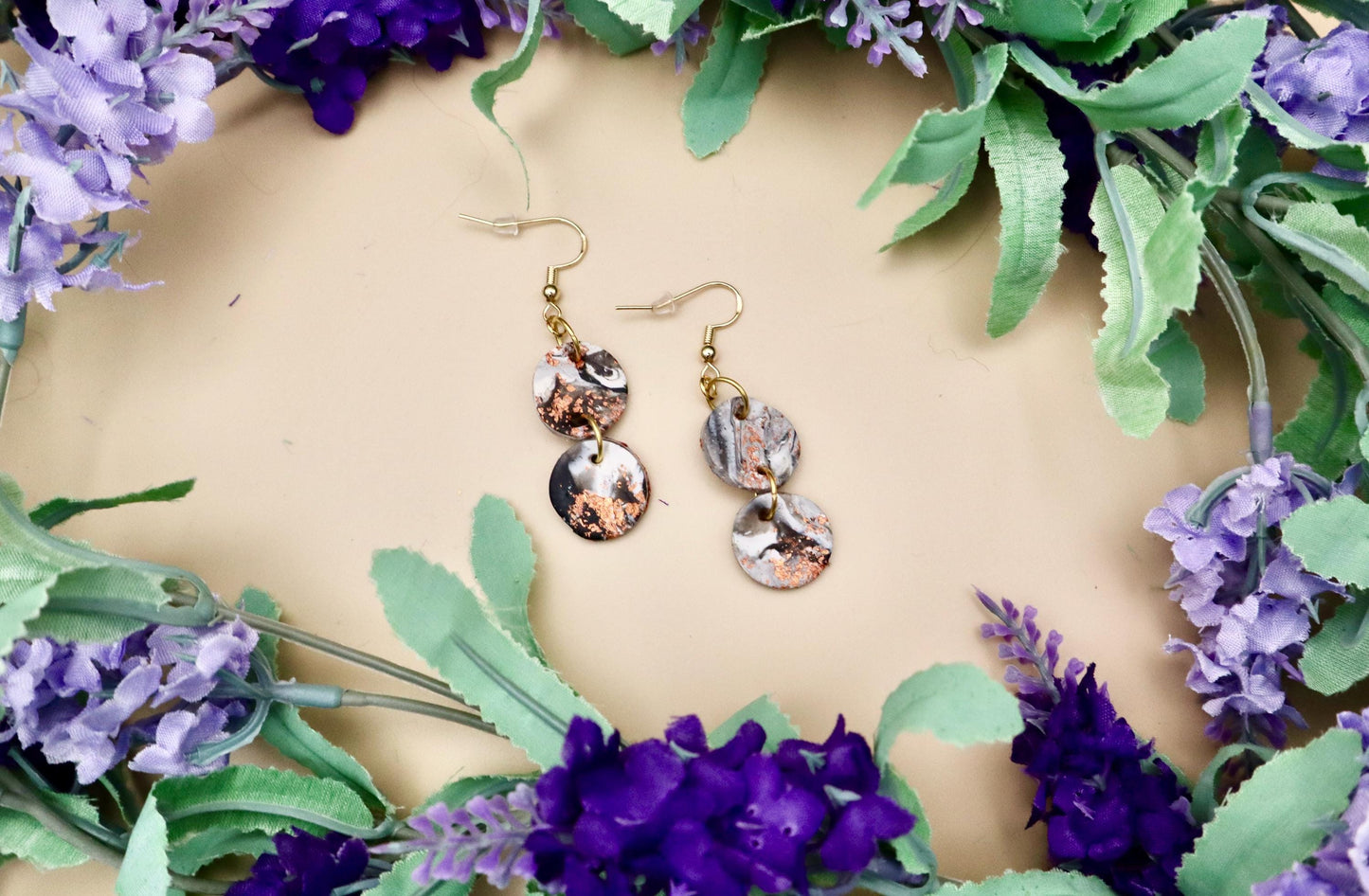 Japanese Cherry Blossom Inspired Marble Stacked Dangle Earrings
