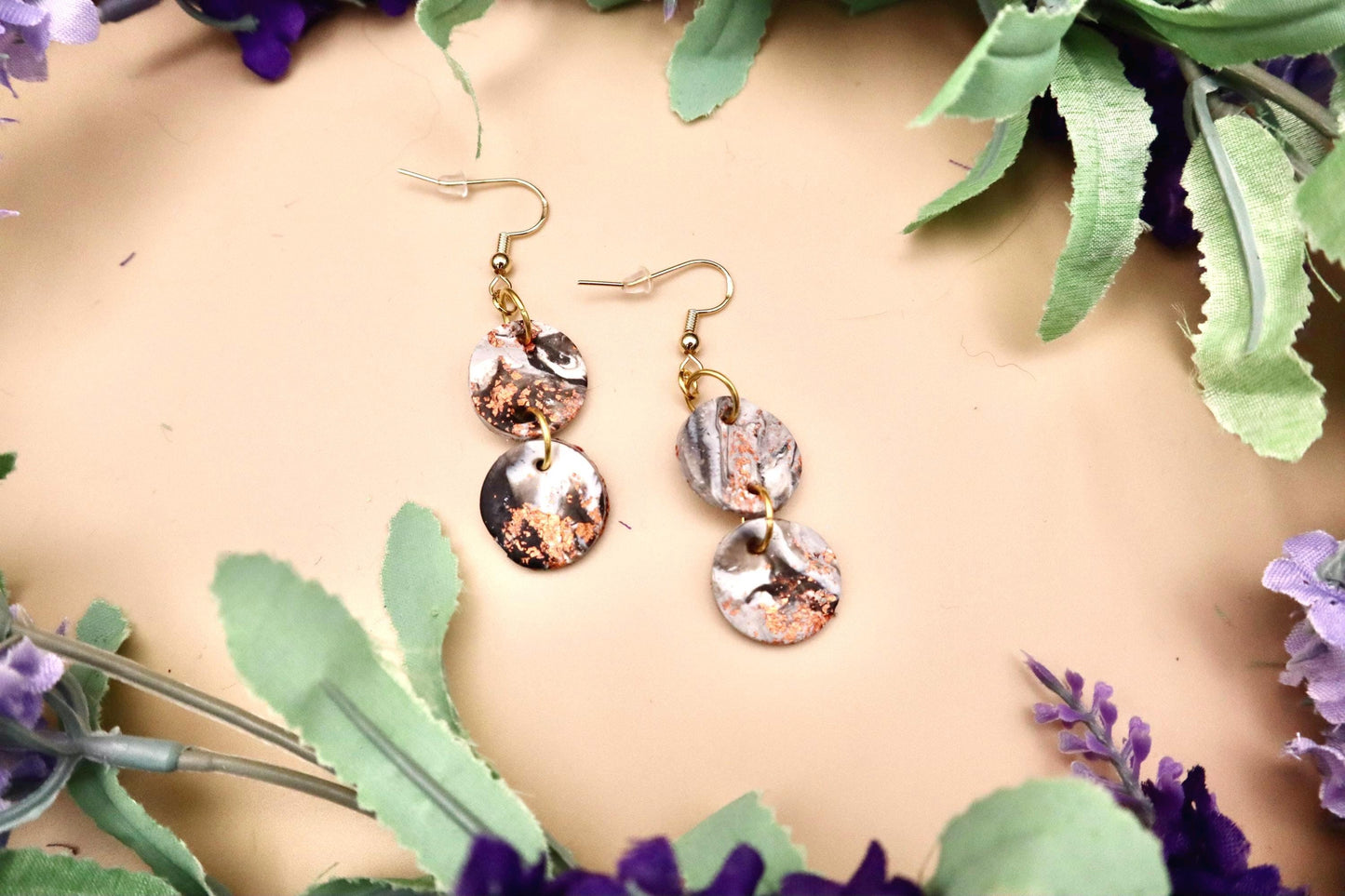 Japanese Cherry Blossom Inspired Marble Stacked Dangle Earrings