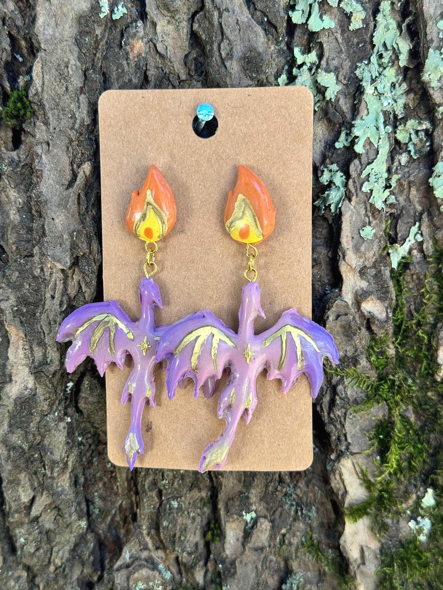Purple Dragon Dangle Earrings: Polymer Clay Fire Charms