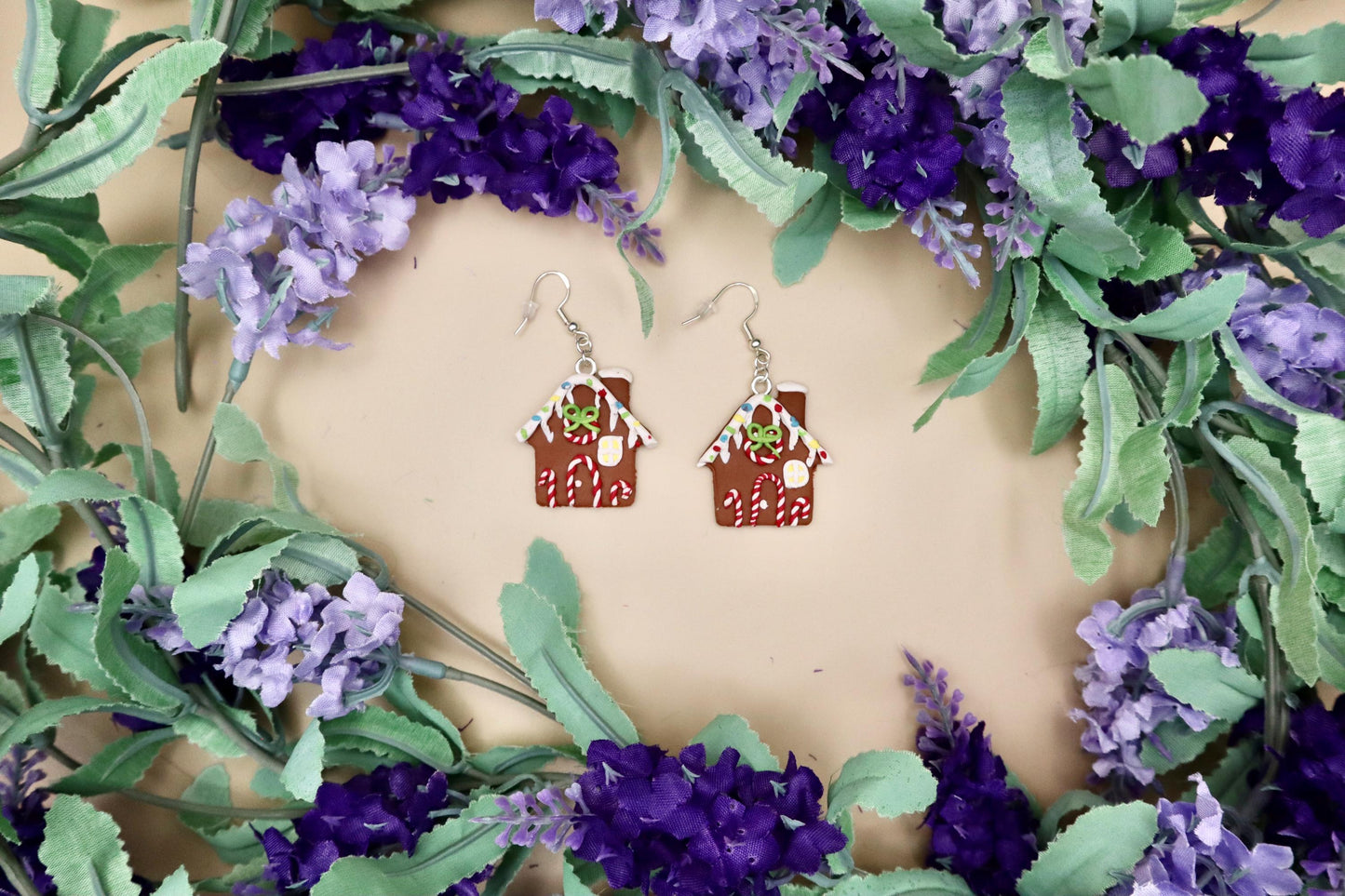 Gingerbread House Dangle Earrings: Polymer Clay, Holiday Charm