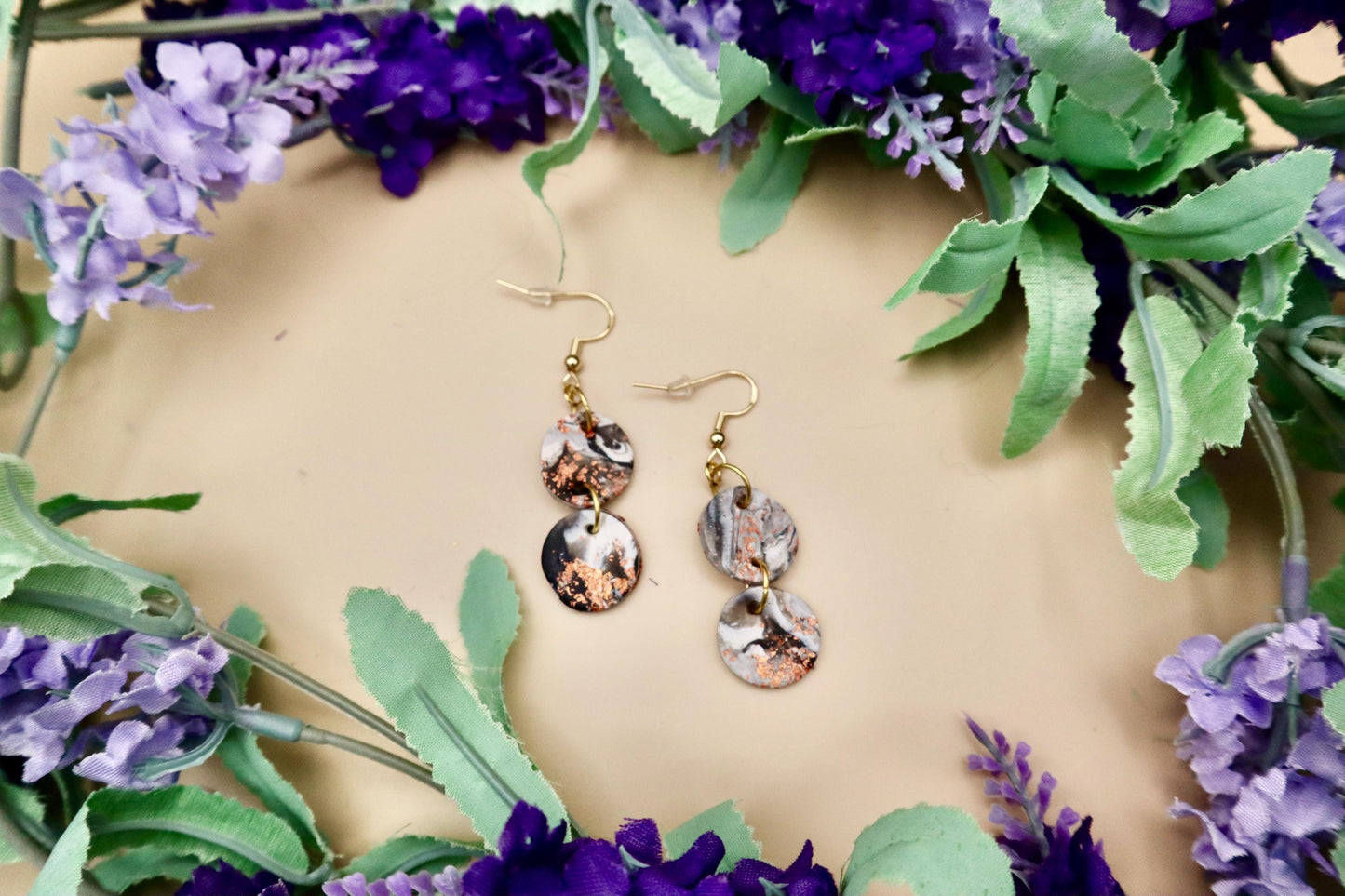 Japanese Cherry Blossom Inspired Marble Stacked Dangle Earrings