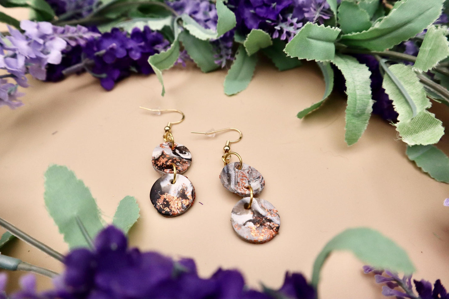 Japanese Cherry Blossom Inspired Marble Stacked Dangle Earrings