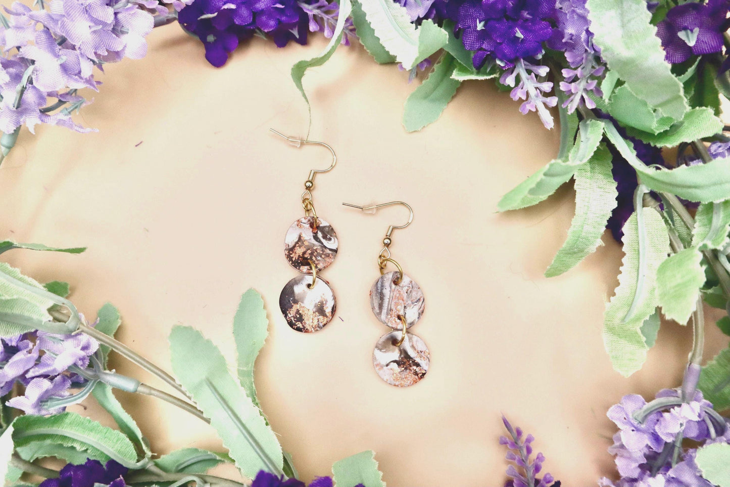 Japanese Cherry Blossom Inspired Marble Stacked Dangle Earrings