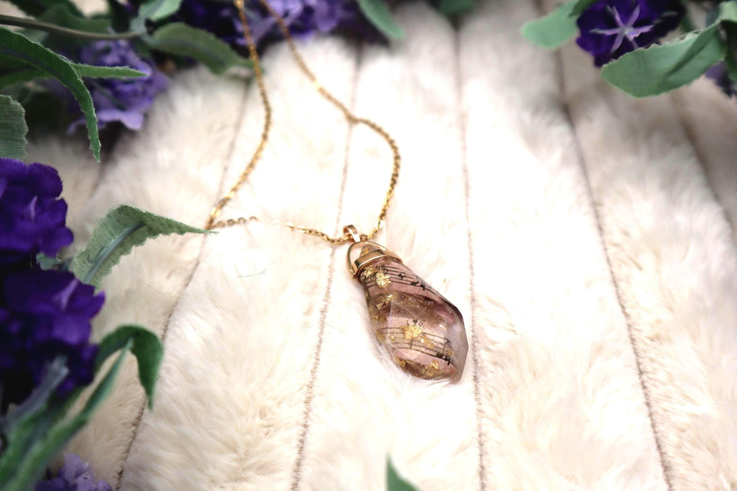 Sheet Music Faux Crystal Pendant Necklace - Gold Plated Chain