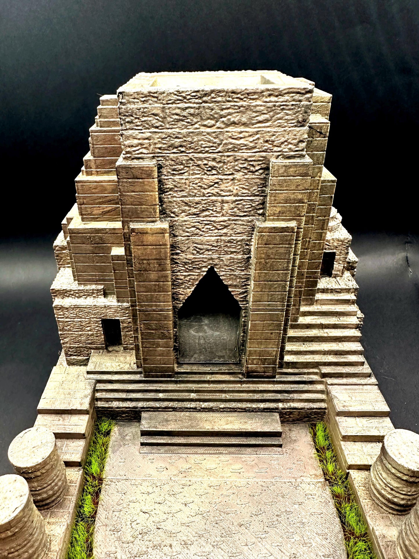 Handpainted dungeon-themed dice tower with stone details and included resin dice set, perfect for Dungeons and Dragons, tabletop RPGs, and fantasy gaming décor.