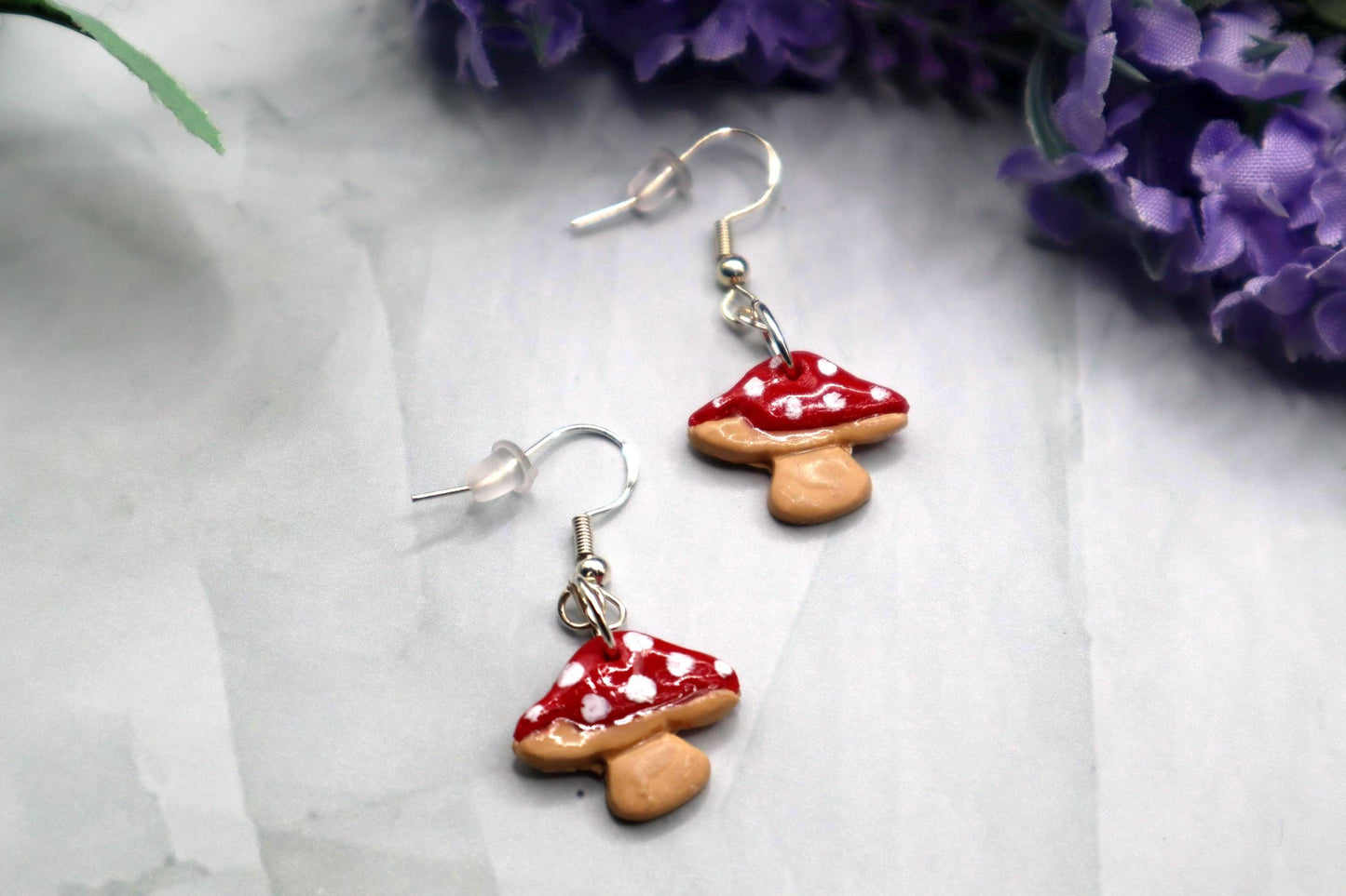Handmade Mushroom Dangle Earrings: Polymer Clay Fairycore Jewelry