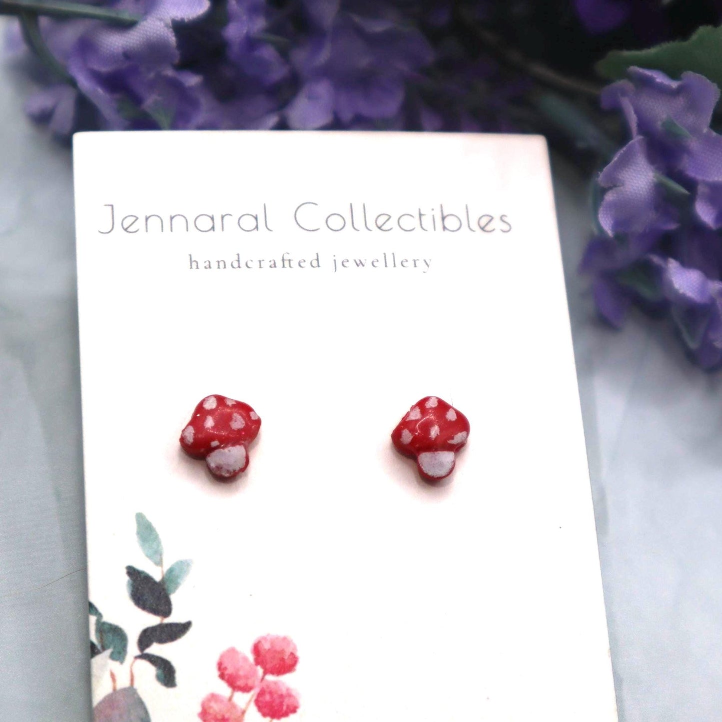 Handmade Polymer Clay Mushroom Stud Earrings: Cottagecore Fairy Jewelry