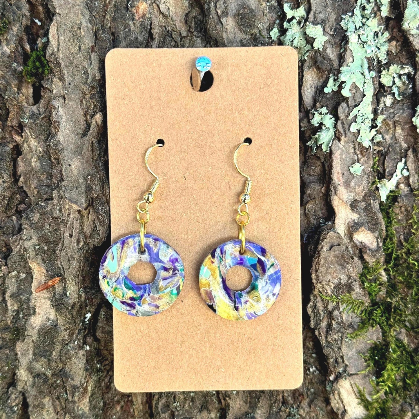 Multicolored Chunky Marble Donut Dangle Earrings