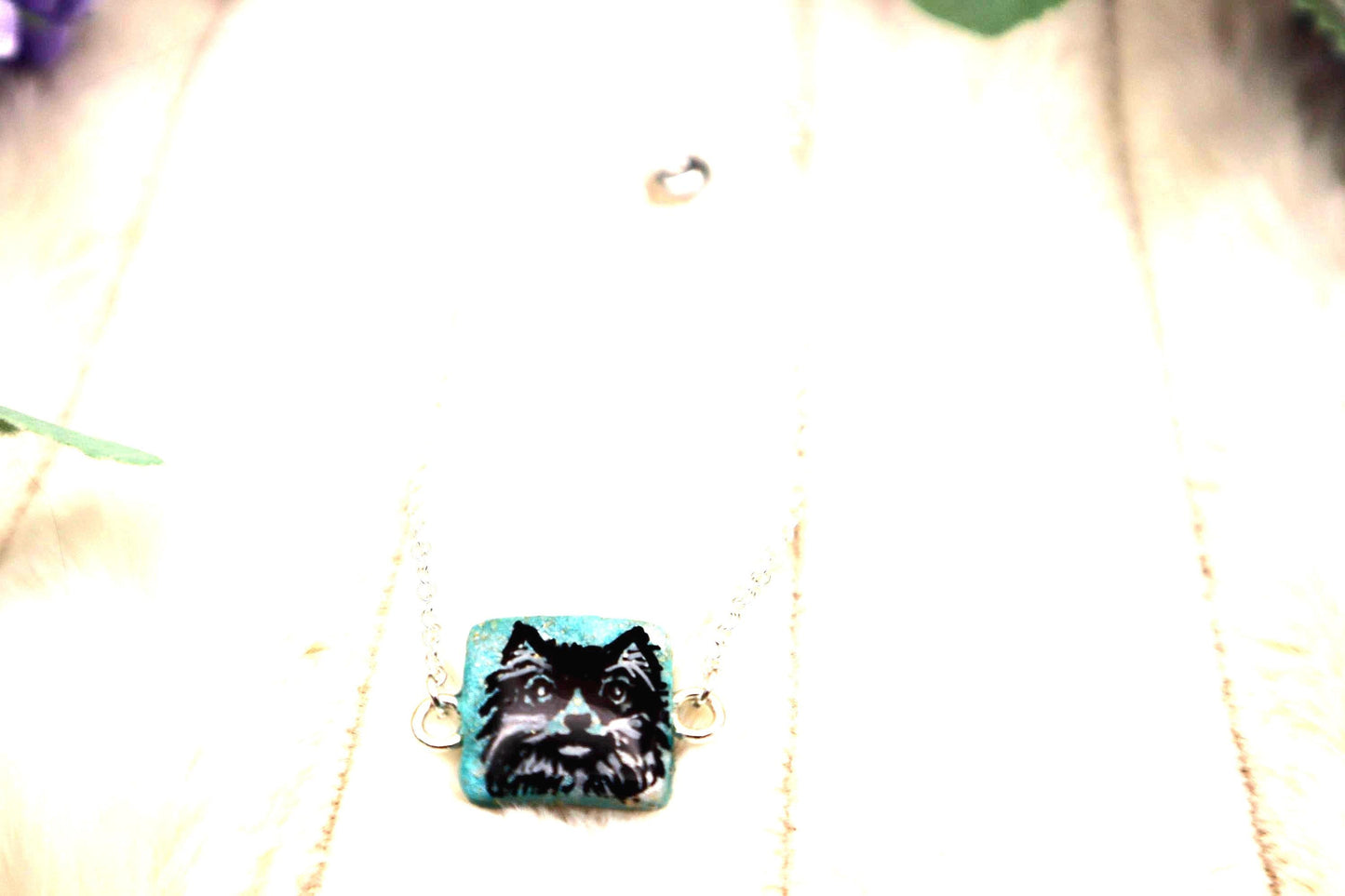 Fluffy Cat Pendant Bracelet: Sterling Silver Plated Adjustable Chain