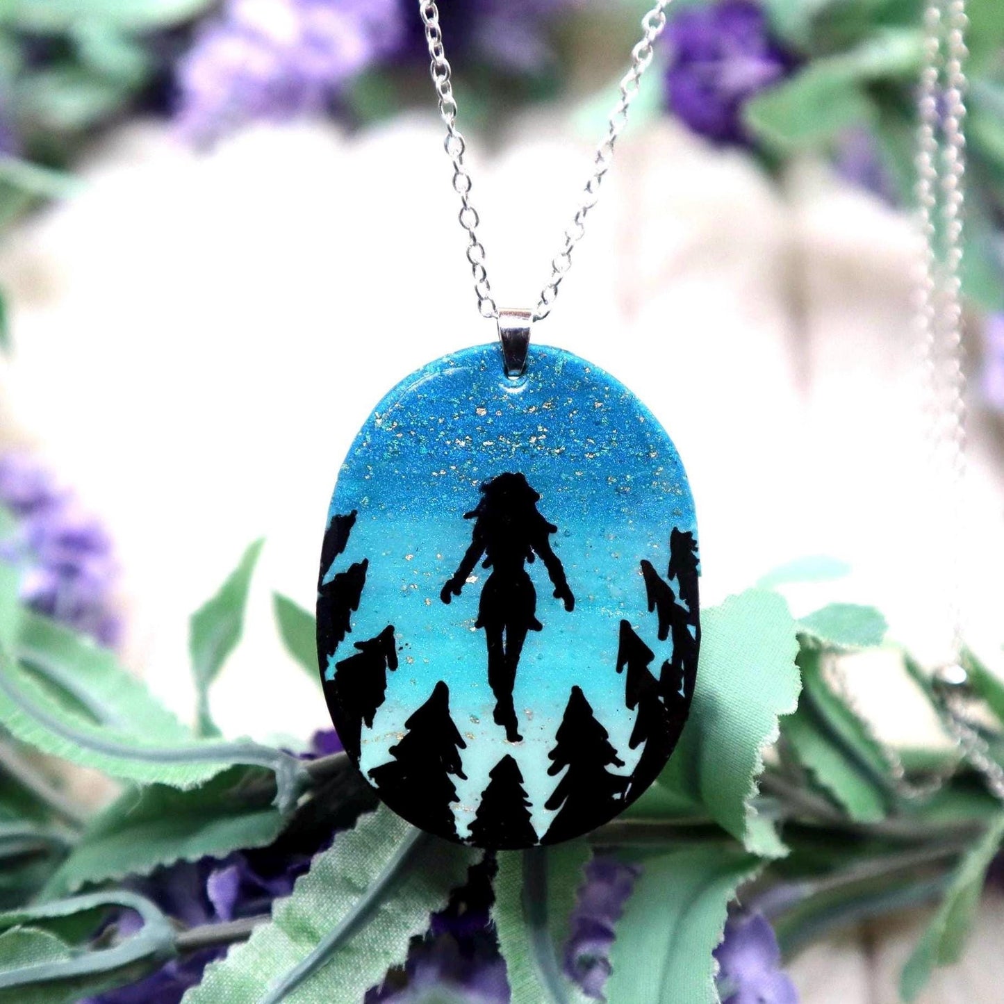 Night Sky Polymer Clay Pendant Necklace: Sterling Silver Plated Chain