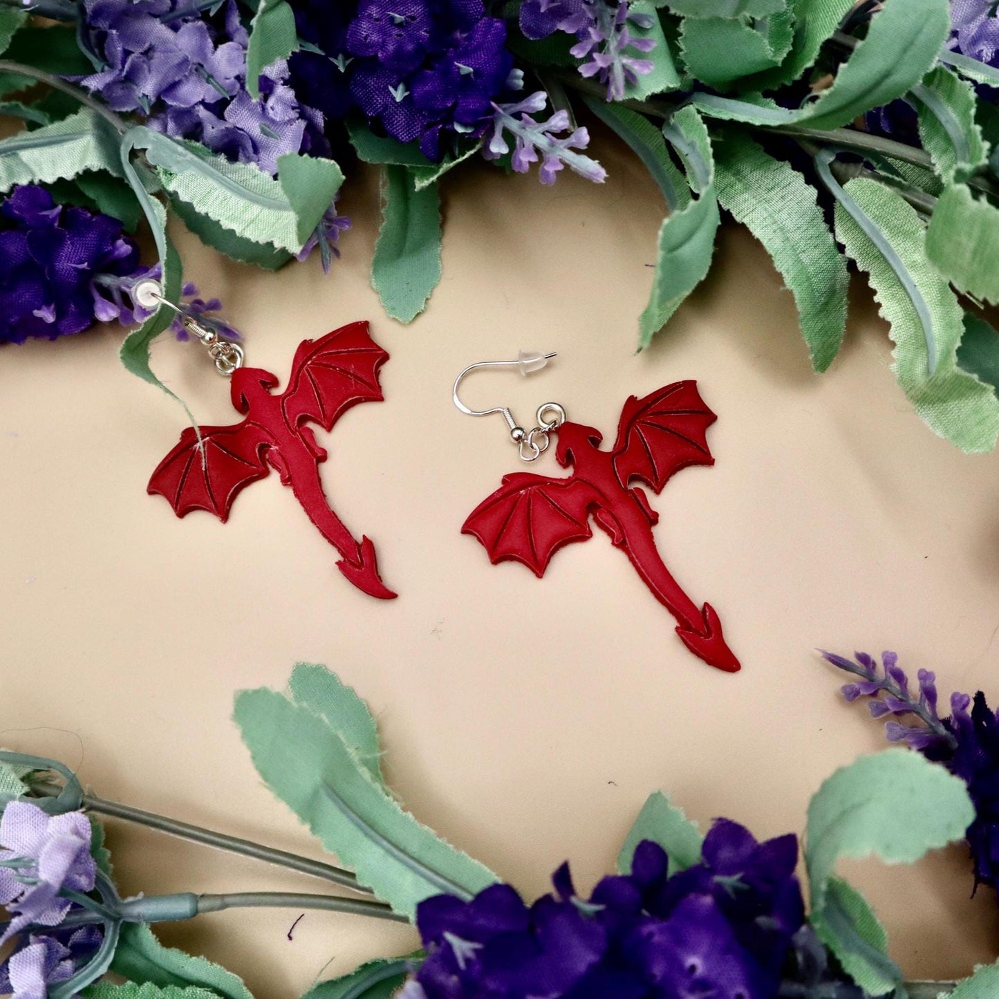 Red Dragon Dangle Earrings: Fantasy Gamer Jewelry