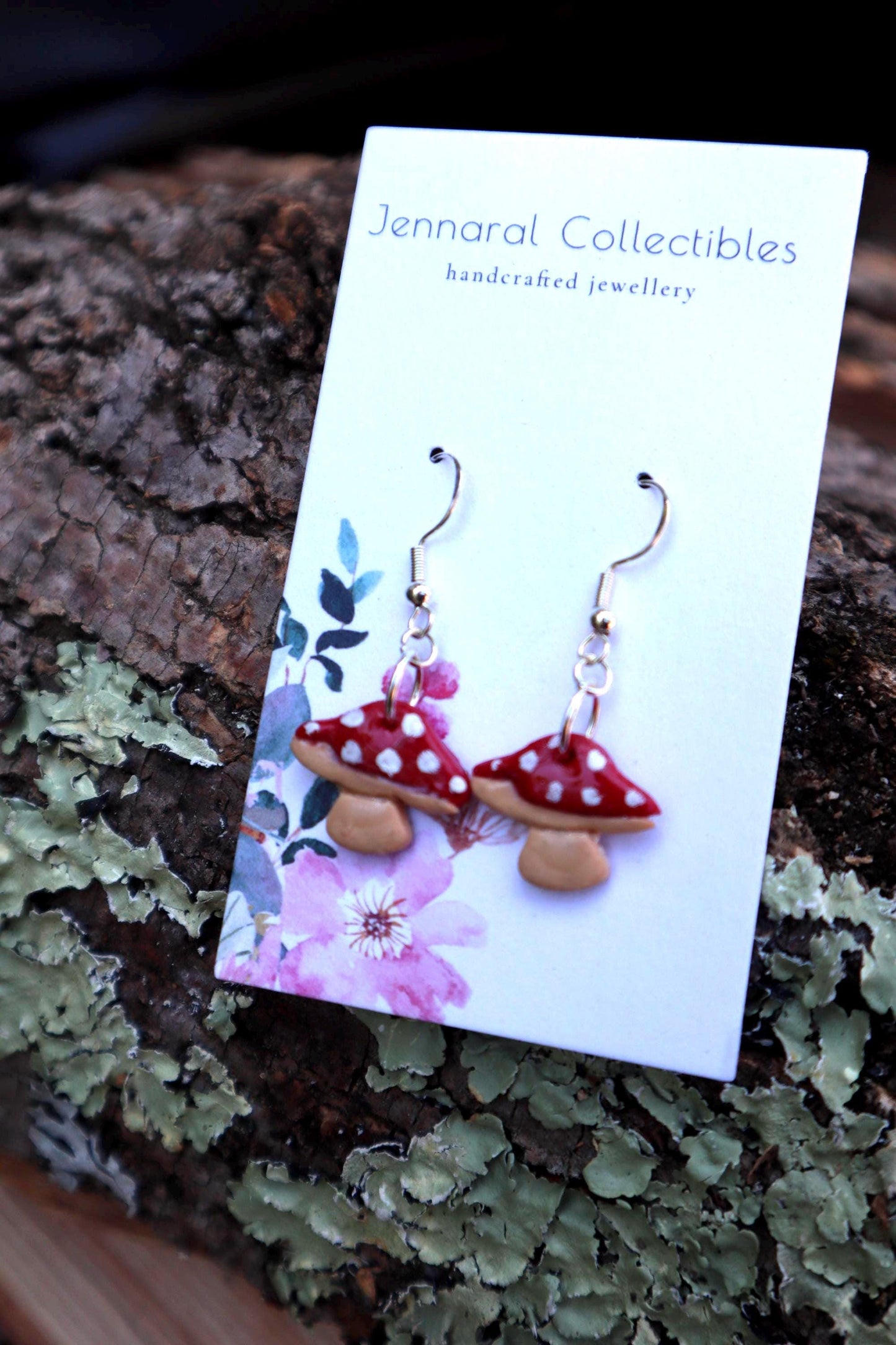 Handmade Mushroom Dangle Earrings: Polymer Clay Fairycore Jewelry