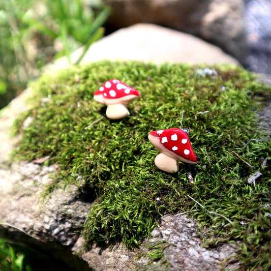 Handmade Polymer Clay Mushroom Stud Earrings: Cottagecore Jewelry