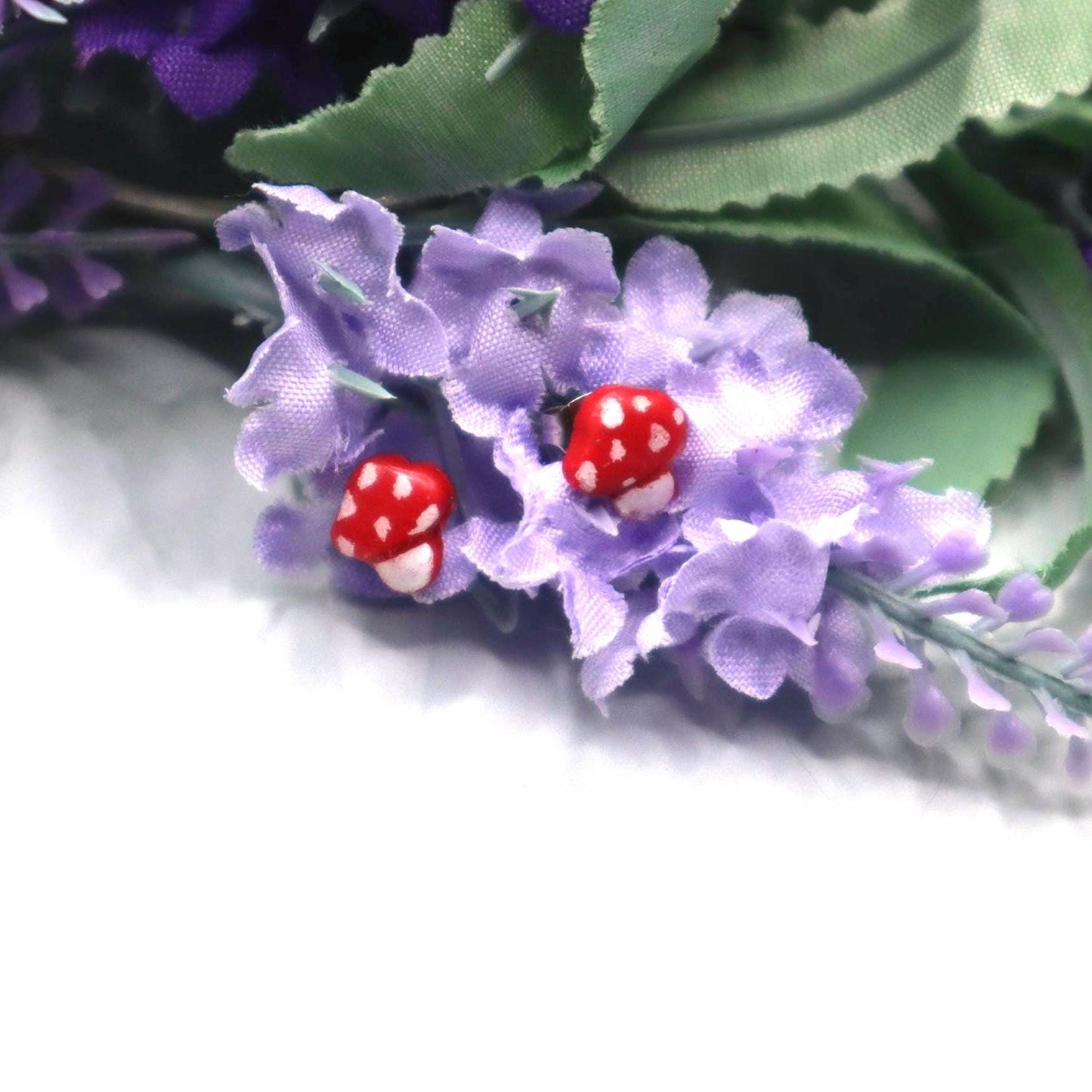 Handmade Polymer Clay Mushroom Stud Earrings: Cottagecore Fairy Jewelry