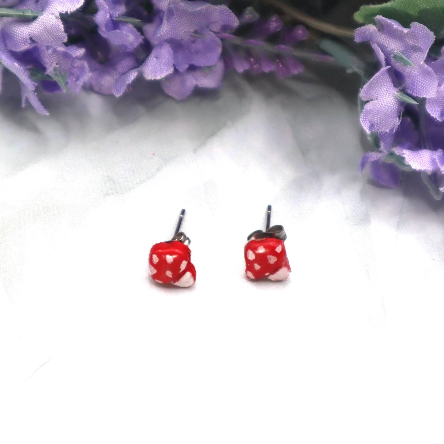 Handmade Polymer Clay Mushroom Stud Earrings: Cottagecore Fairy Jewelry
