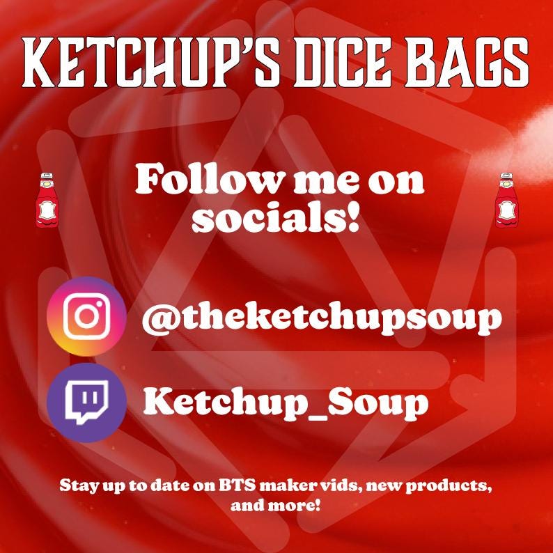 Follow me on Instagram and Twitch for BTS maker vids, new products, and more! Handmade chili pepper leather dice bag for storing RPG dice, perfect for Dungeons & Dragons. Durable and stylish design, ideal gift for gamers and collectors.
