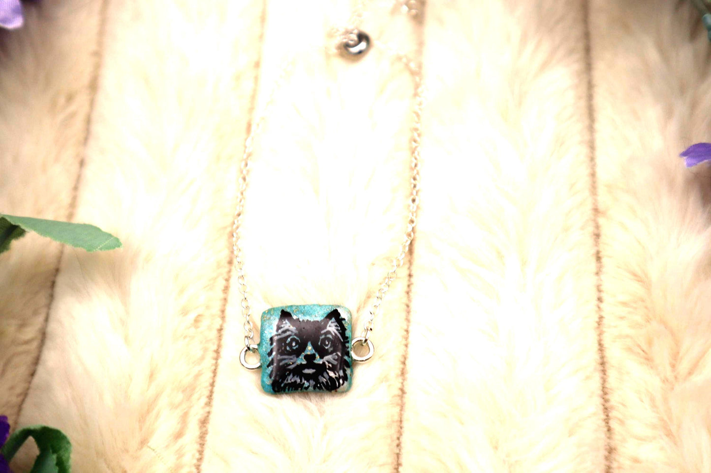 Fluffy Cat Pendant Bracelet: Sterling Silver Plated Adjustable Chain