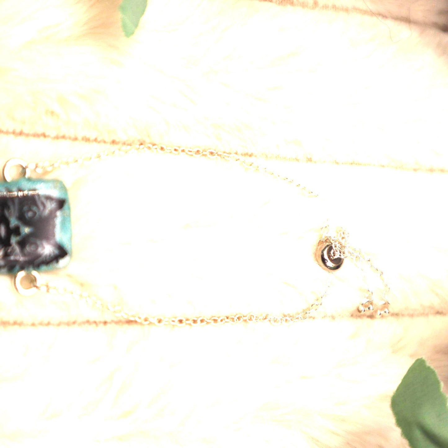 Fluffy Cat Pendant Bracelet: Sterling Silver Plated Adjustable Chain