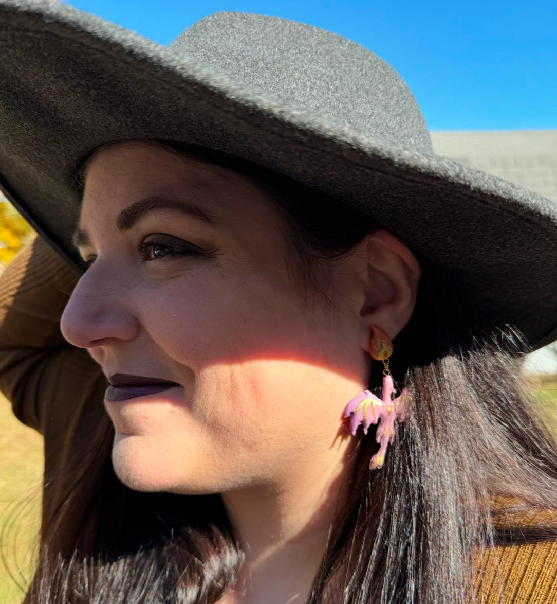 Purple Dragon Dangle Earrings: Polymer Clay Fire Charms