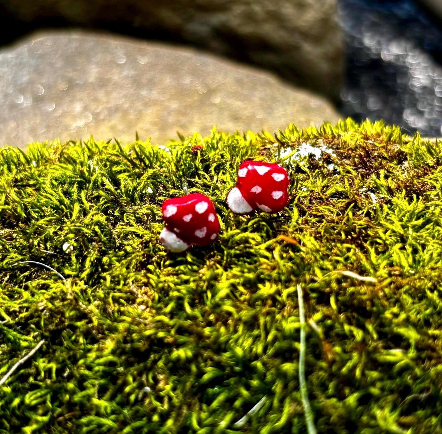 Handmade Polymer Clay Mushroom Stud Earrings: Cottagecore Fairy Jewelry